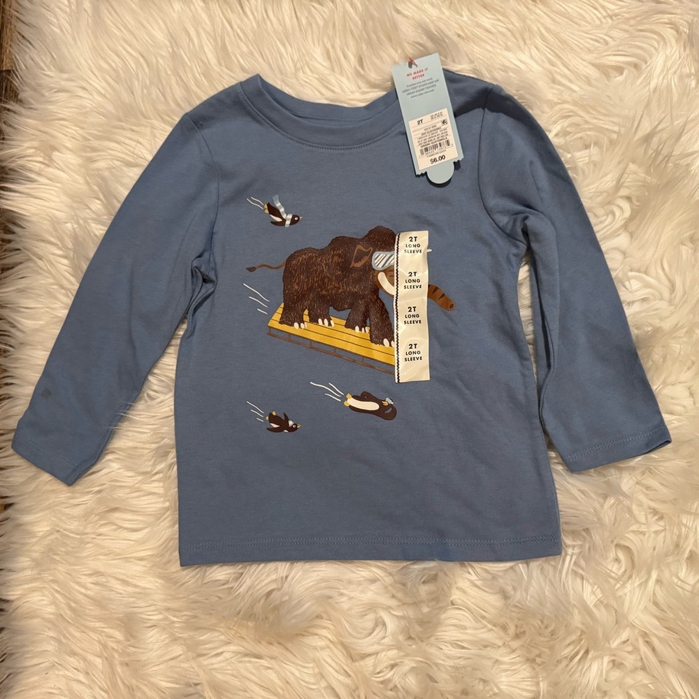 Cat & Jack Toddler Boy Blue Mammoth Graphic Long Sleeve Tee 2T‎ New